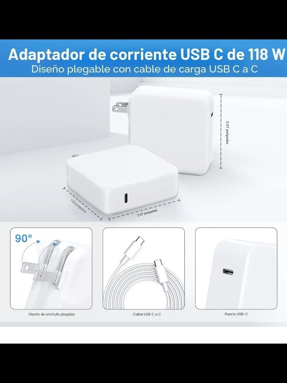 USB-C Wall Charger Adapter with USB-C to USB-C Cable - White